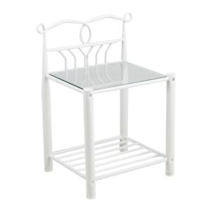 Lagrange Glass Shelf Metal Bedside Table In Matt White