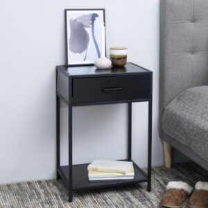 Sparks Wooden 1 Drawer Bedside Table In Ash Black