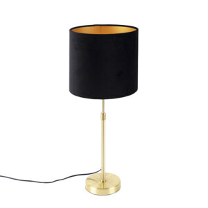 Table lamp gold / brass with velor shade black 25 cm - Parte