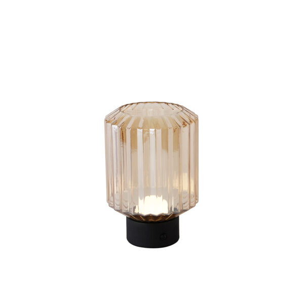 Modern table lamp black with amber glass rechargeable - Millie