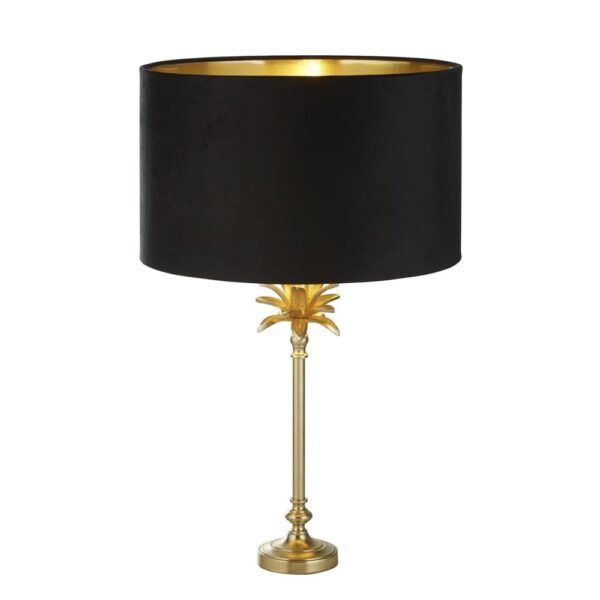 Palm Black Velvet Shade Table Lamp In Satin Brass
