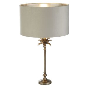 Palm Grey Velvet Shade Table Lamp In Antique Nickel