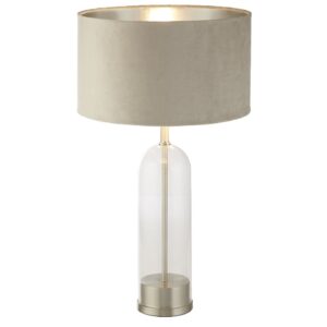 Oxford Taupe Velvet Shade Table Lamp With Glass Brass Base