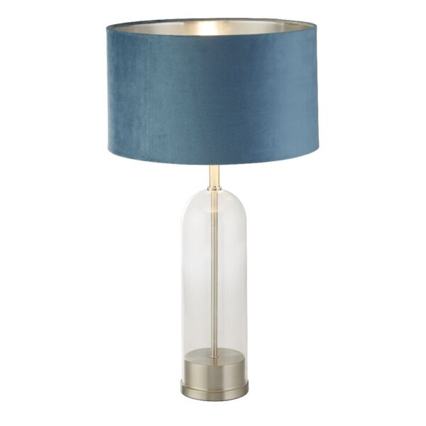 Oxford Teal Velvet Shade Table Lamp With Glass Brass Base