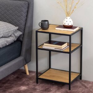 Sparks Wooden Bedside Table With 2 Shelves In Oak And Black